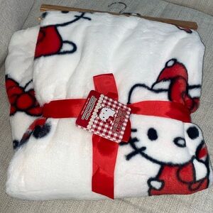 Hello Kitty Red White Santa Hat Holiday Christmas Candy Faux Fur Throw Blanket